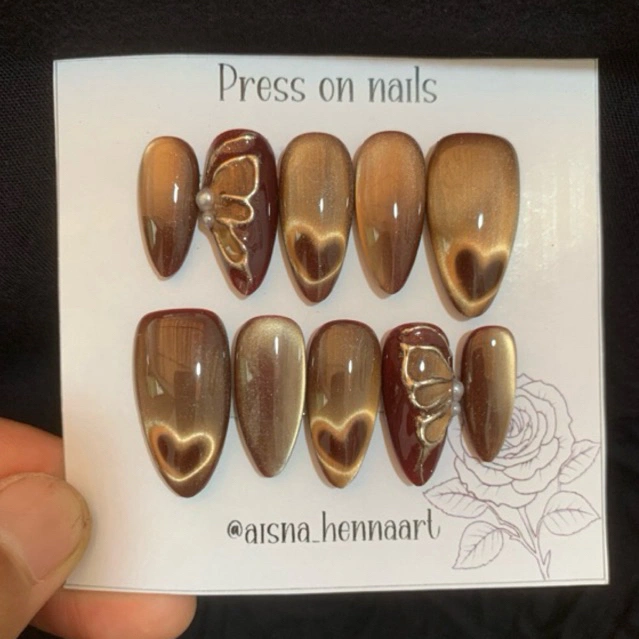 Fake Nails Cat Eye Love Free Lem Gel dan Lem Cair | Kuku Palsu Gopekceng Love Viral Elegan Cantik dan Murah Kekinian