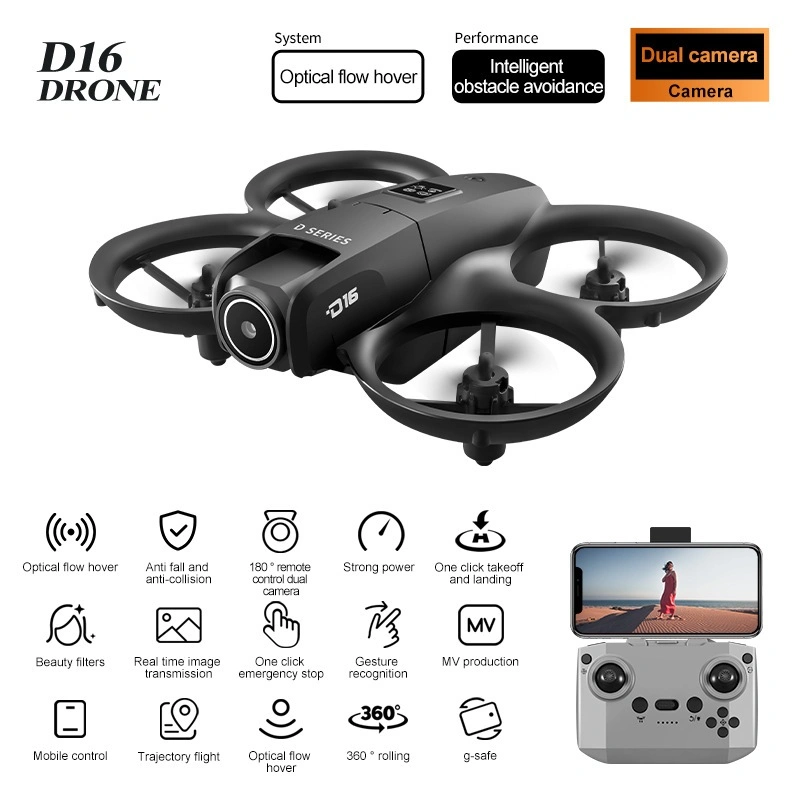 Drone D16 Dual Camera Optical Flow - Drone Aerial 360 Flip Anti Tabrak | 4K Ultra-Stabilized Video | 1Light and Portable | Palm Takeoff & Landing