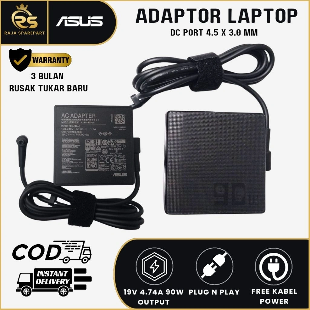 Charger Adaptor Laptop Asus Vivobook Pro 14x Oled M3400 14X M1403Q 19V 4.74A 90W Dc 4.5 X 3.0 MM