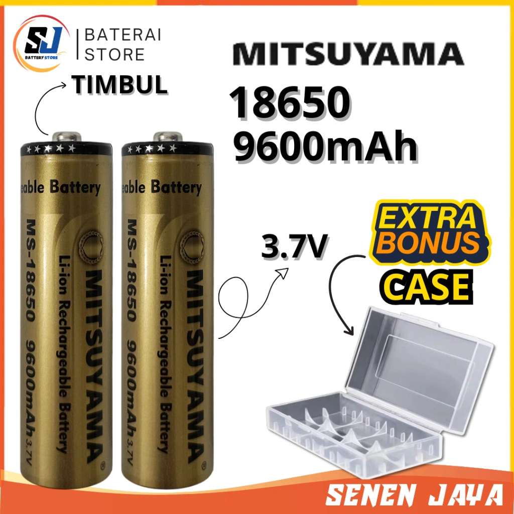 BONUS CASE!!! 18650 Mitsuyama Timbul 9600mAh 3.7V Original Baterai Batre Kipas Angin Portabel Senter Power Bank