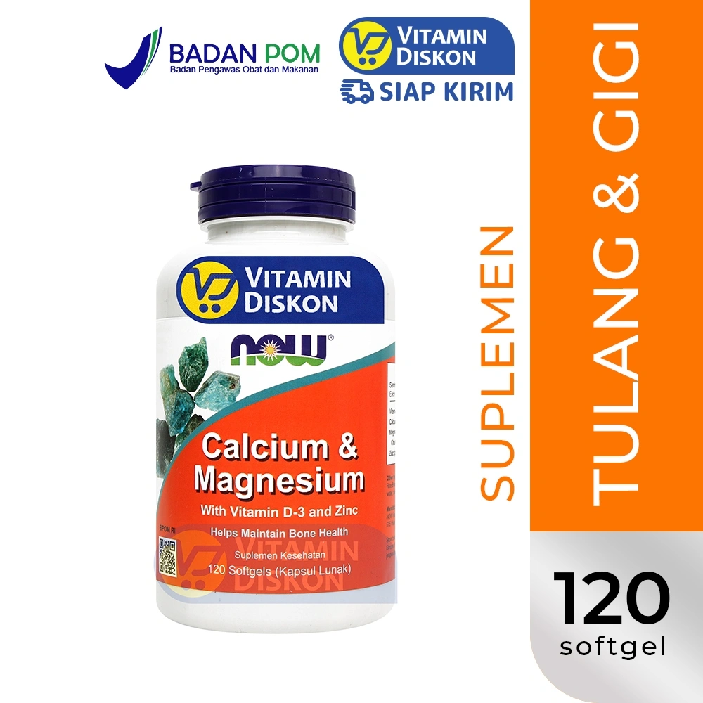 NOW VITAMIN CALCIUM AND MAGNESIUM WITH VITAMN D-3 AND ZINC - 120 KAPSUL LUNAK | Suplemen Tulang, Otot dan Gigi