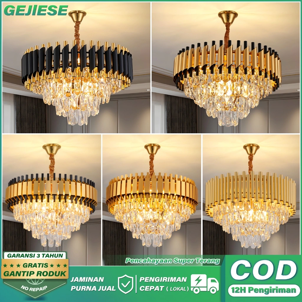 COD GEJIESE Lampu Gantung Kristal Tamu Mewah 3 Warna Ruang Tamu 50CM Lampu Gantung Kristal Hias