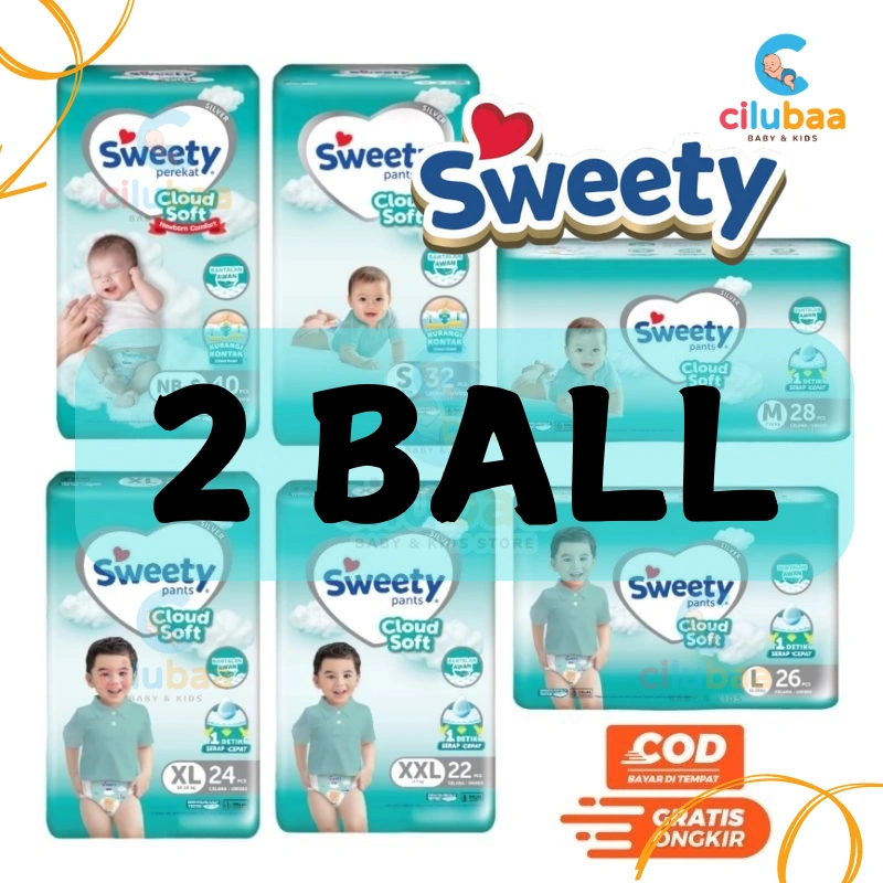 [2BALL] Sweety Silver Pants Soft Cloud  S32/M28/L26/XL24/XXL22 Popok Newborn Popok Bayi KEMASAN BARU