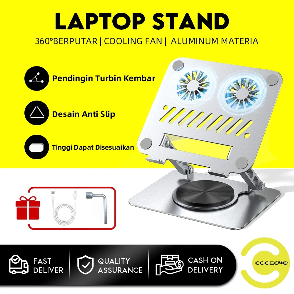 COOBOWE Stand Holder laptop stand aluminium 360° Rotatable Foldable penyangga laptop portable Dudukan Laptop kipas cooling pad laptop 17 inch