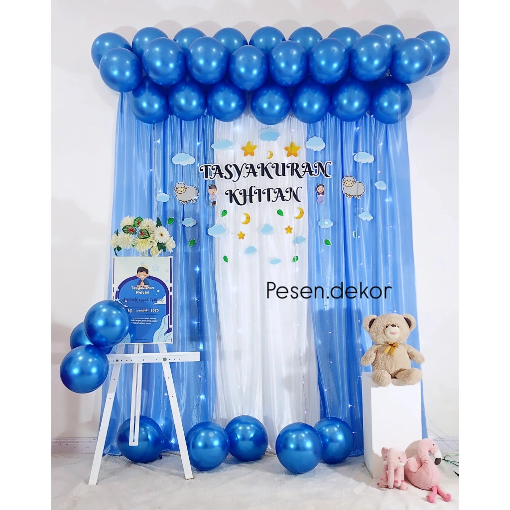 PAKET Dekorasi AQIQAH BALON CHROME syukuran tasyakuran khitan ulang tahun 7 bulanan Biru