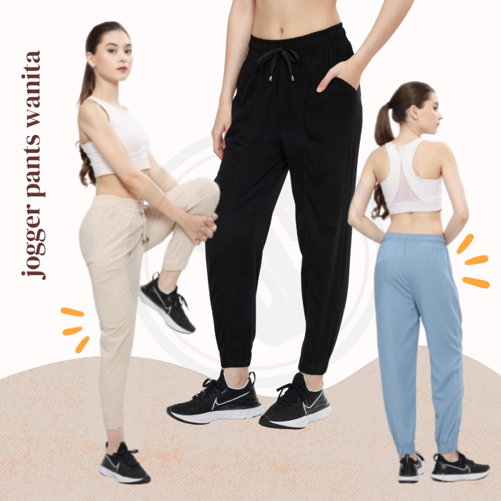 Celana Jogger Olahraga Wanita Quick Dry Adem Stretch Anti UV High Waist S–XXL