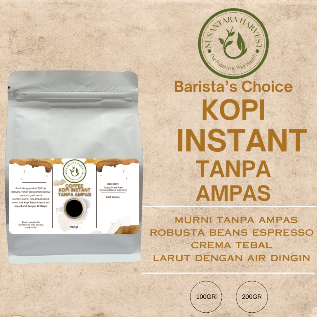 Instant Coffee Tanpa Ampas / Kopi Instan Tanpa Ampas Nusantara Harvest 200 gr