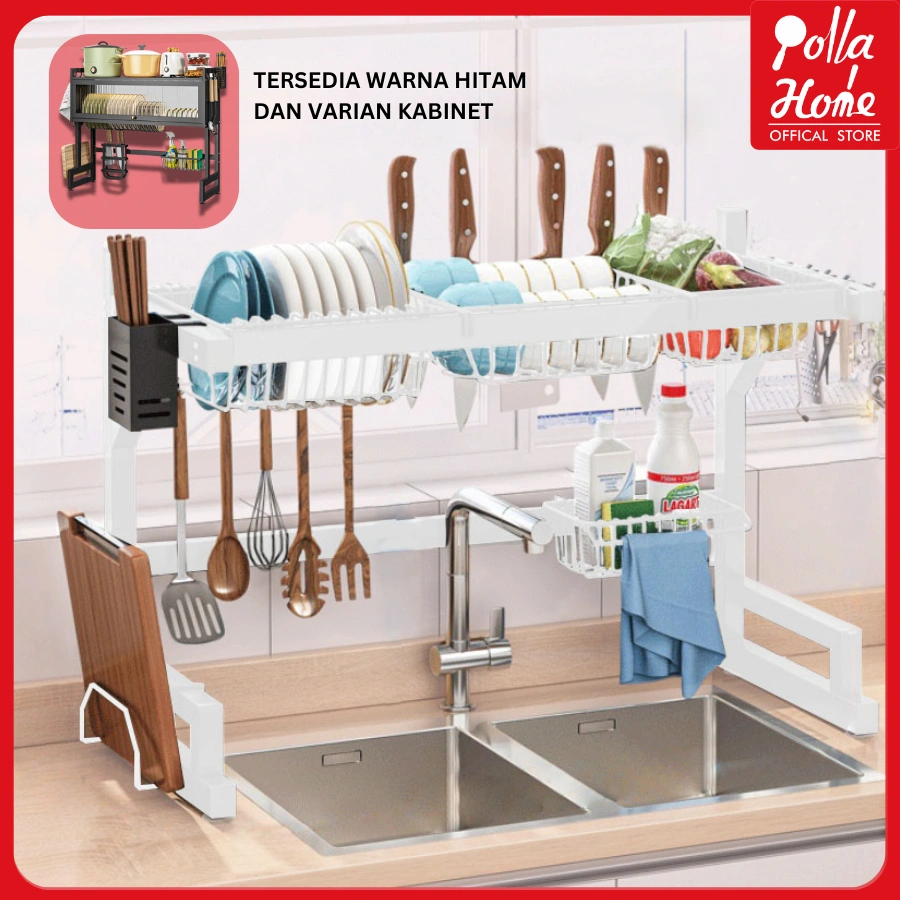 Ollahom Rak Dapur Cuci Piring Rak Diatas Wastafel Stainless Hitam Rak Penyimpanan Piring