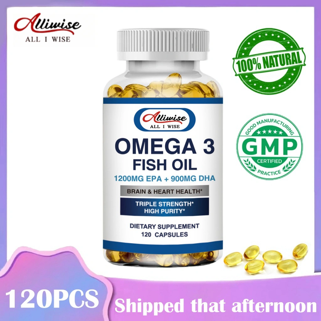 Alliwise Omega 3 Fish Oil Capsules 3600mg EPA & DHA Fatty Acids Supplement Heart, Brain & Immune Support for Men & Women 120pcs Omega 3 Kapsul Minyak Ikan 3600mg EPA & DHA Suplemen Asam Lemak Jantung, Otak & Dukungan Kekebalan Tubuh untuk Pria & Wanita