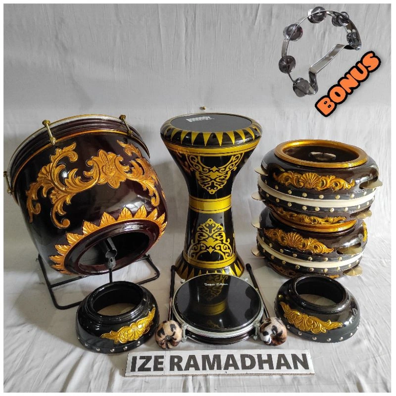 Hadroh Full Set Ukir Jepara Versi Habib Syekh Komplit 9 Alat