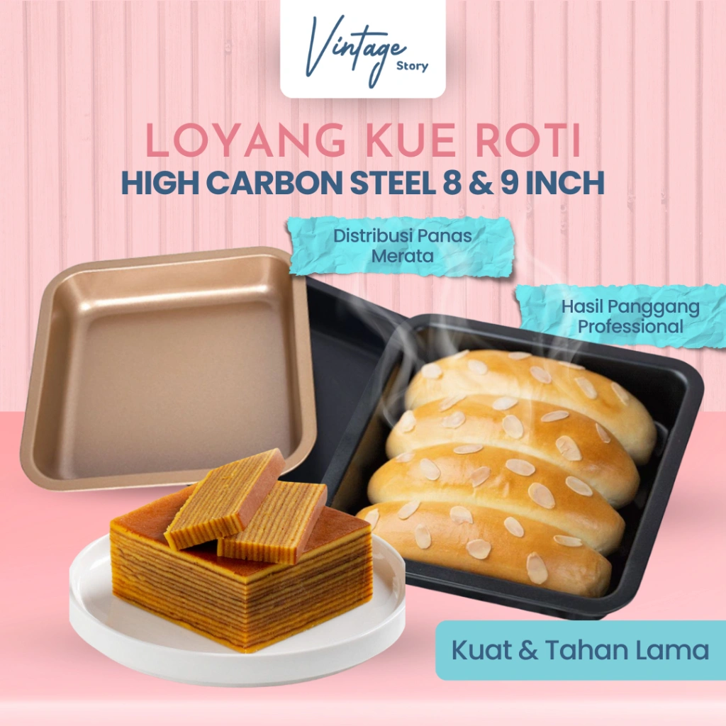 Premium Baking Tray Persegi Loyang Roti Kue Sayur Kentang Anti Lengket High Carbon Steel