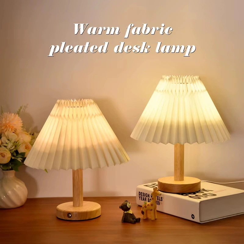 Lampu Meja Minimalis Lampu Tidur Meja Korean Retro Pleated Vintage Lampu Decorative Table Lamp