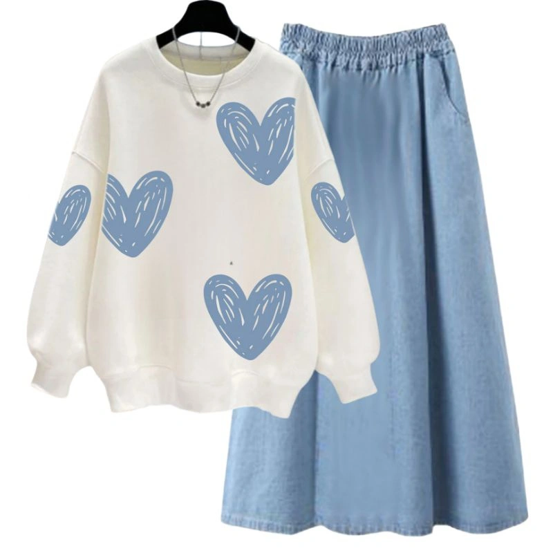 SWEATER ANAK REMAJA PEREMPUAN HEART SKETCH / SETELAN ROK SOFT JEANS