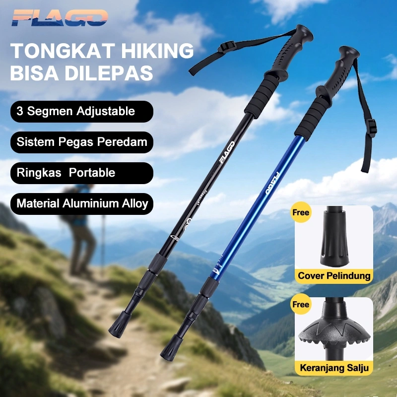 FLAGO Tracking Pole Lipat Tongkat Gunung Trekking Hiking Dapat Diatur Sesuka Hati 65-135cm