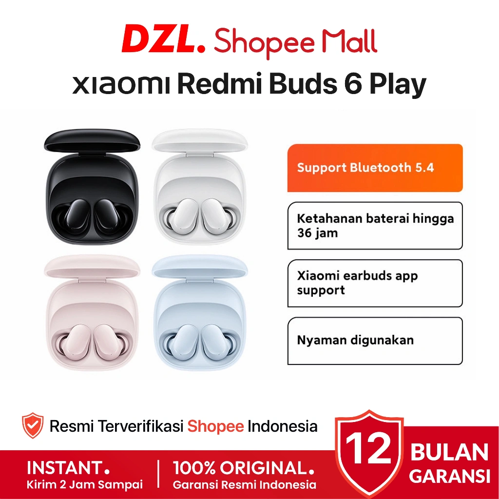 DZL - XIAOMI Redmi Buds 6 Play TWS Headset Bluetooth Earphone Wireless Original Official Store Ori