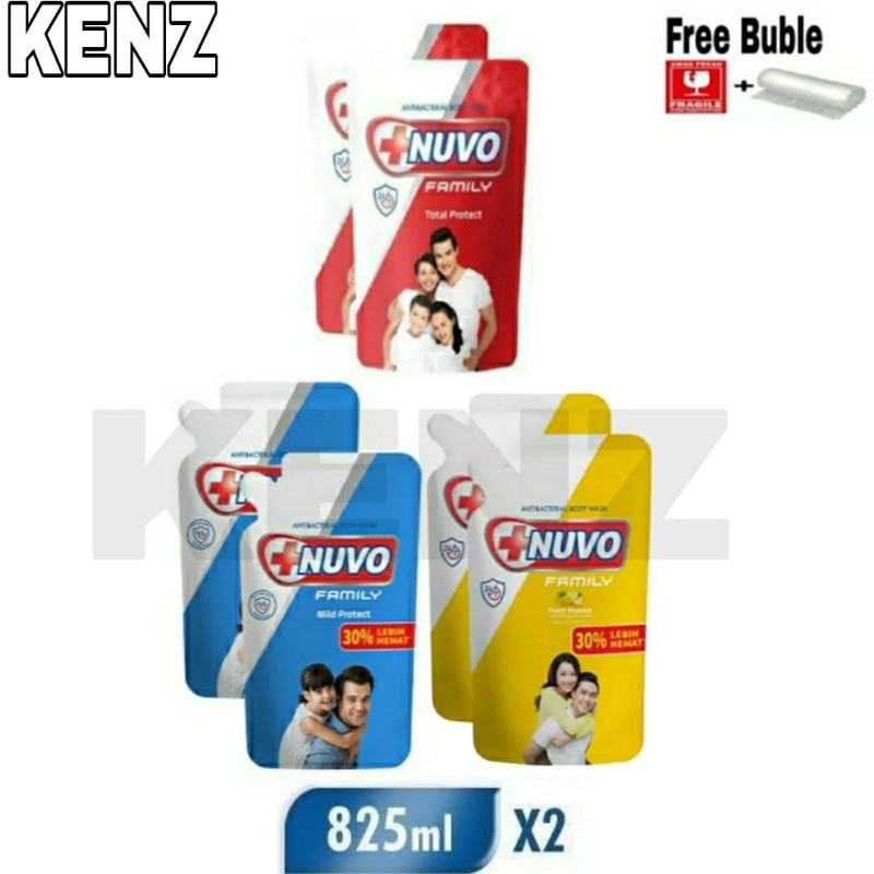 ( PAKET ISI 2 ) Nuvo Sabun Mandi Cair Total Protect 800ml 2pcs & Mild Protect 800ml 2pcs & Fresh Protect 800ml 2pc