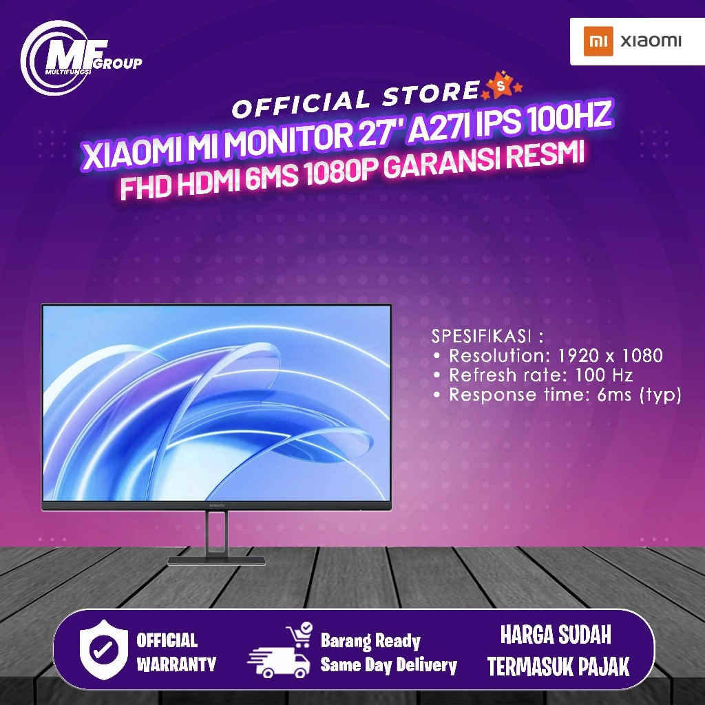 Xiaomi Mi Monitor 27" A27i IPS 100Hz FHD HDMI 6Ms 1080p Garansi Resmi