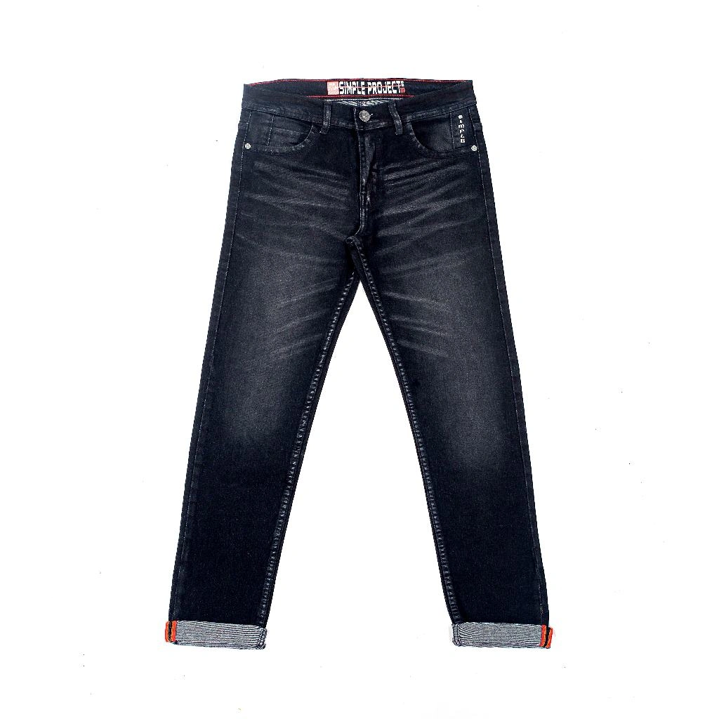 Simple Project Celana Jeans Pria Panjang Selved Denim Slimfit Original Distro Cowok Hitam Stretch