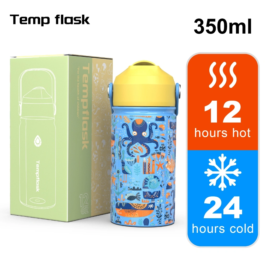 Tempflask Botol Minum Tumbler Anak 350ml Stainless Steel BPA FREE SUS 304 Dengan Sedotan Silicon Tebal, Penggunaan Nyaman untuk Anak Bermain dan Sekolah