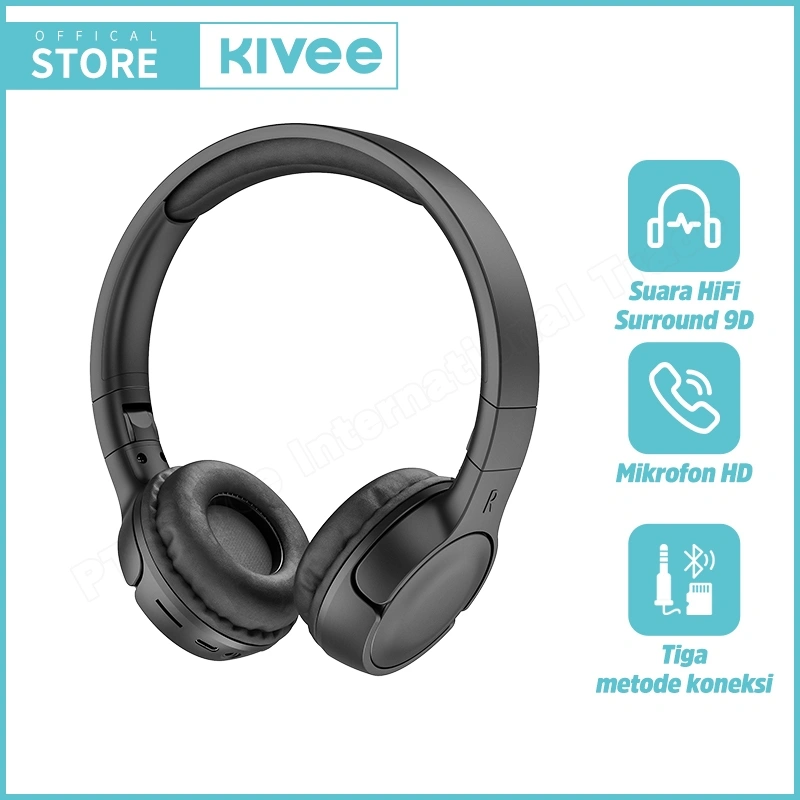 (HOT) KIVEE Headphone Bluetooth 5.3 Wireless KV-TW143 Black Music Gaming 6D HIFI Makaron Original
