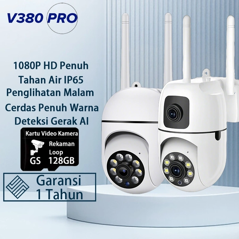 V380 Pro Kamera CCTV Penglihatan Malam Penuh Warna Outdoor Tahan Air IP65 Deteksi/Alarm Pintar