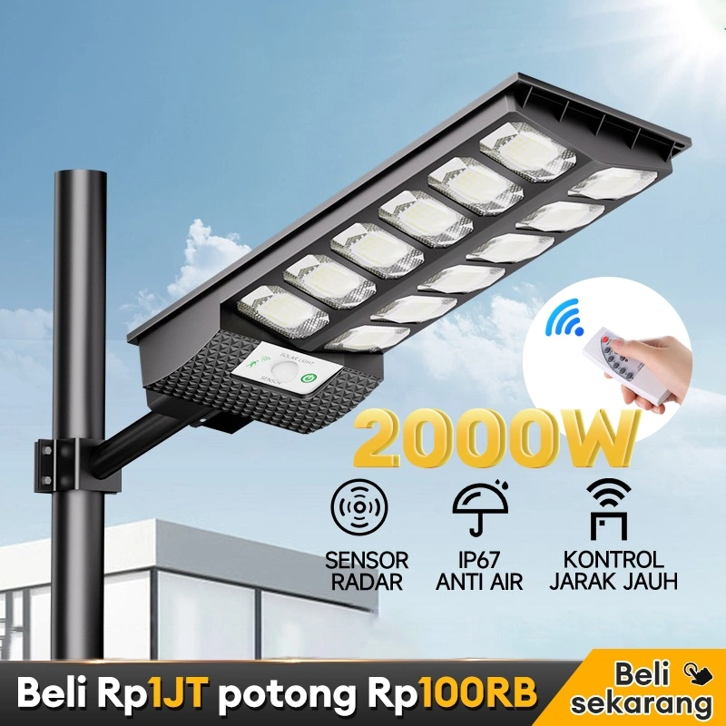 Garansi 30 tahun lampu tenaga surya lampu jalan LED 2000W tenaga matahari IP67 tahan air luar ruangan 0 Biaya listrik Lampu Jalan Sensor smart sensor Tahan Panas dan Tahan Dingin kendali jarak jauh