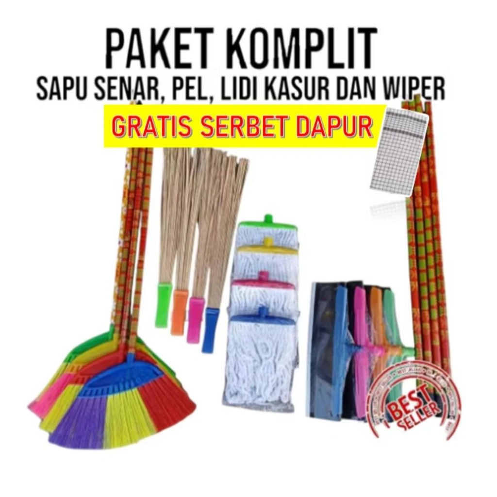 GRATIS Serbet Dapur - Paket Alat Kebersihan Komplit Sapu Pel Wiper Lidi dan Kemoceng
