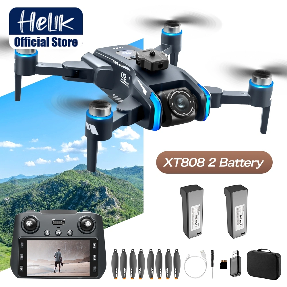 HELIK XT808 Drone Large Screen Version GPS 4K HD Ada Dual Kamera Brushless Motor Obstacle Avoidance