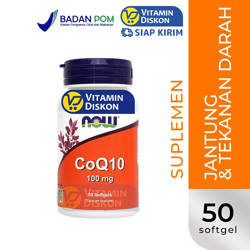 NOW VITAMIN COQ10 100 MG - 50 SOFTGELS | Kesehatan Jantung, Kolesterol, Antioksidan, Mengoptimalkan Energi, Stamina Tubuh
