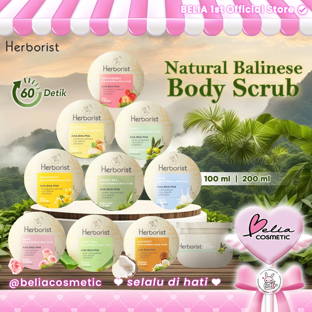 ™ BELIA ™ HERBORIST Natural Balinese Body Scrub AHA-BHA-PHA 100gr 200gr | Mengangkat sel kulit mati