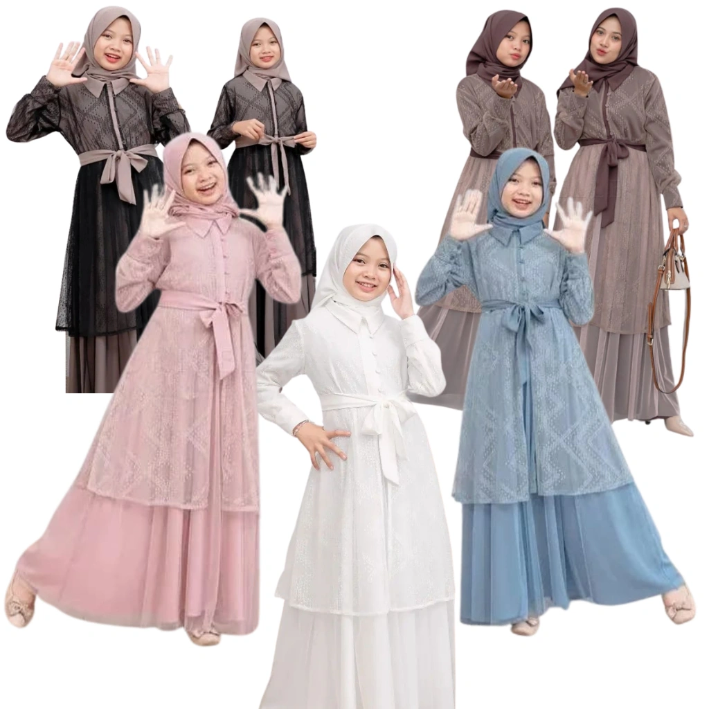 Gamis Muslim Anak Perempuan Usia 6 7 8 9 10 11 12 13 Tahun Padma Syari Kids Bahan cringkel Brukat