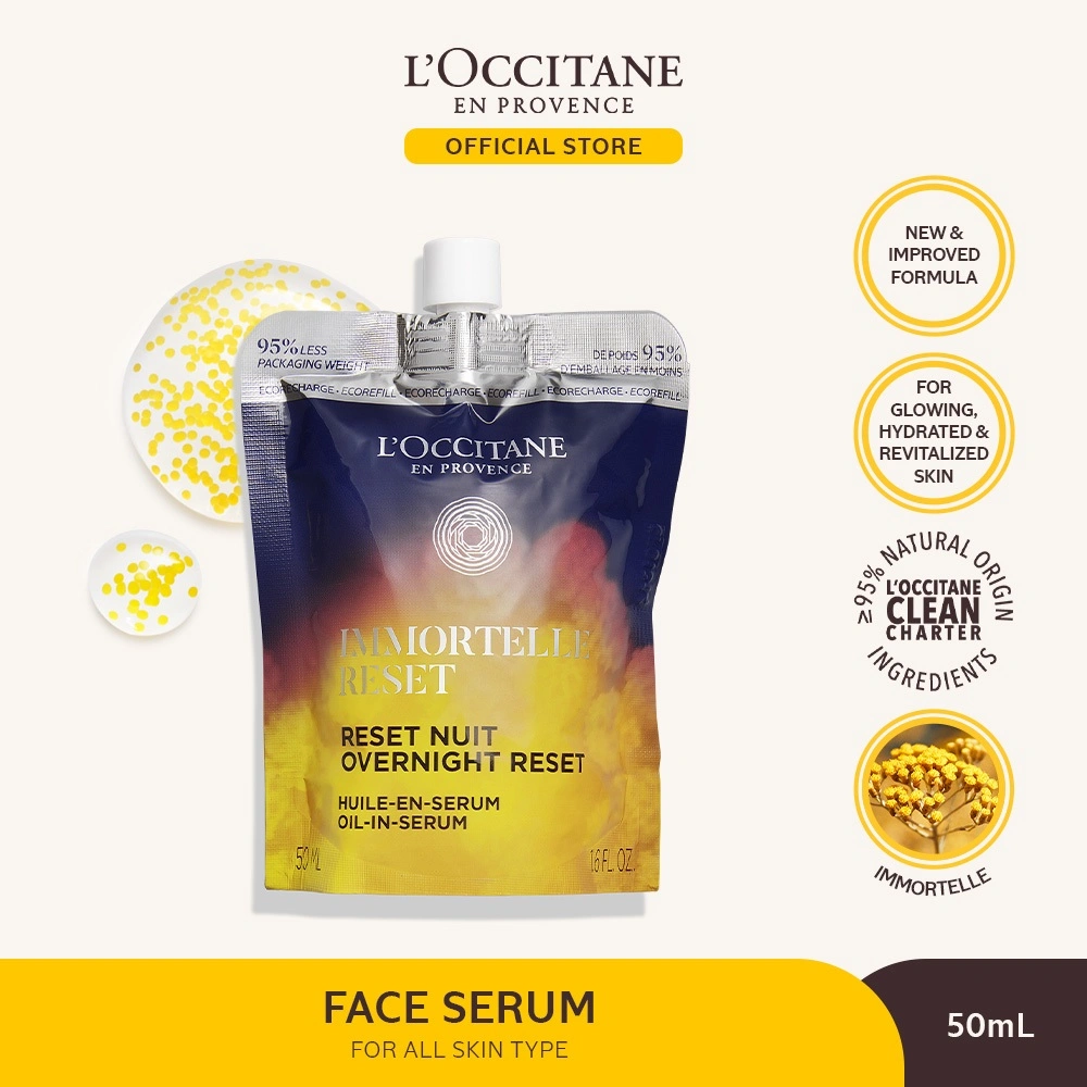 L'Occitane Immortelle Reset Oil-in-Serum Refill 50ml - Serum Wajah / Face Serum / Skin Booster Kulit Wajah Tampak Segar, Lebih Muda & Bercahaya
