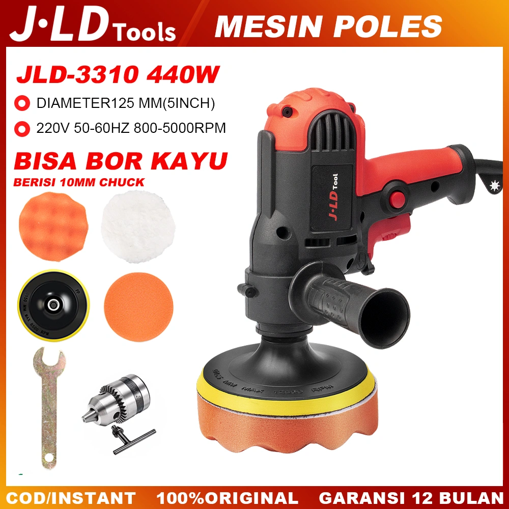 JLD Mesin poles J3310 Bisa bor Berisi 10mm Chuck 440W Polisher Machine  5Inch Mesin Polisher Mesin poles mobil Alat poles mobil