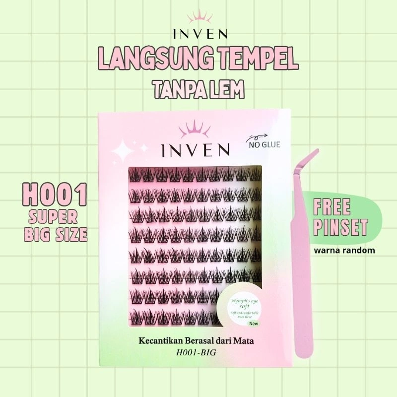 [ BIG SIZE TANPA LEM ] H001 Bulu Mata Palsu LANGSUNG TEMPEL INVEN Premium Eyelash Korean Look kode : H001 FREE PINSET / Tweezer hasil natural bulumata extensions bulu mata