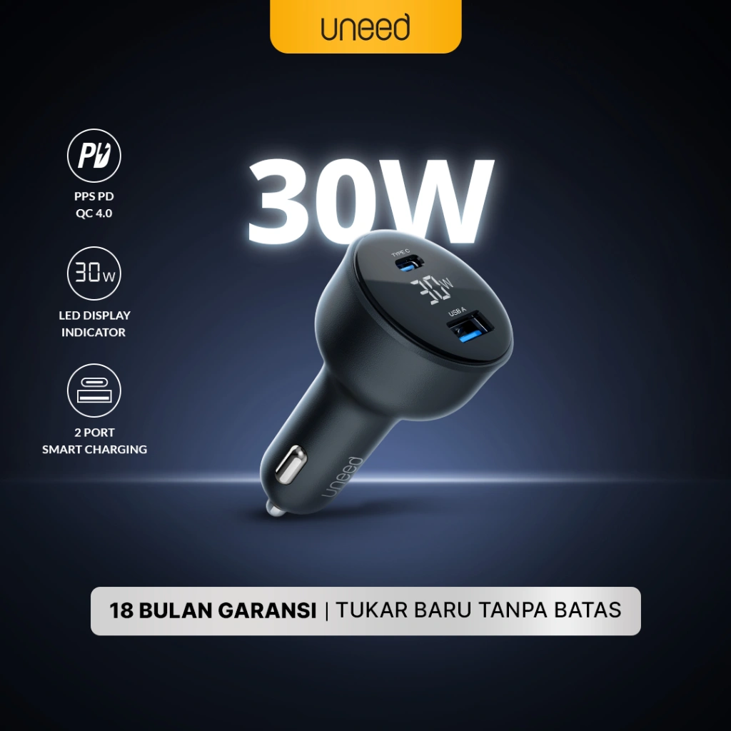 UNEED Dual Port Smart Car Charger 30W PD QC 4.0 PPS Fast Charging with LED Display – UCC409