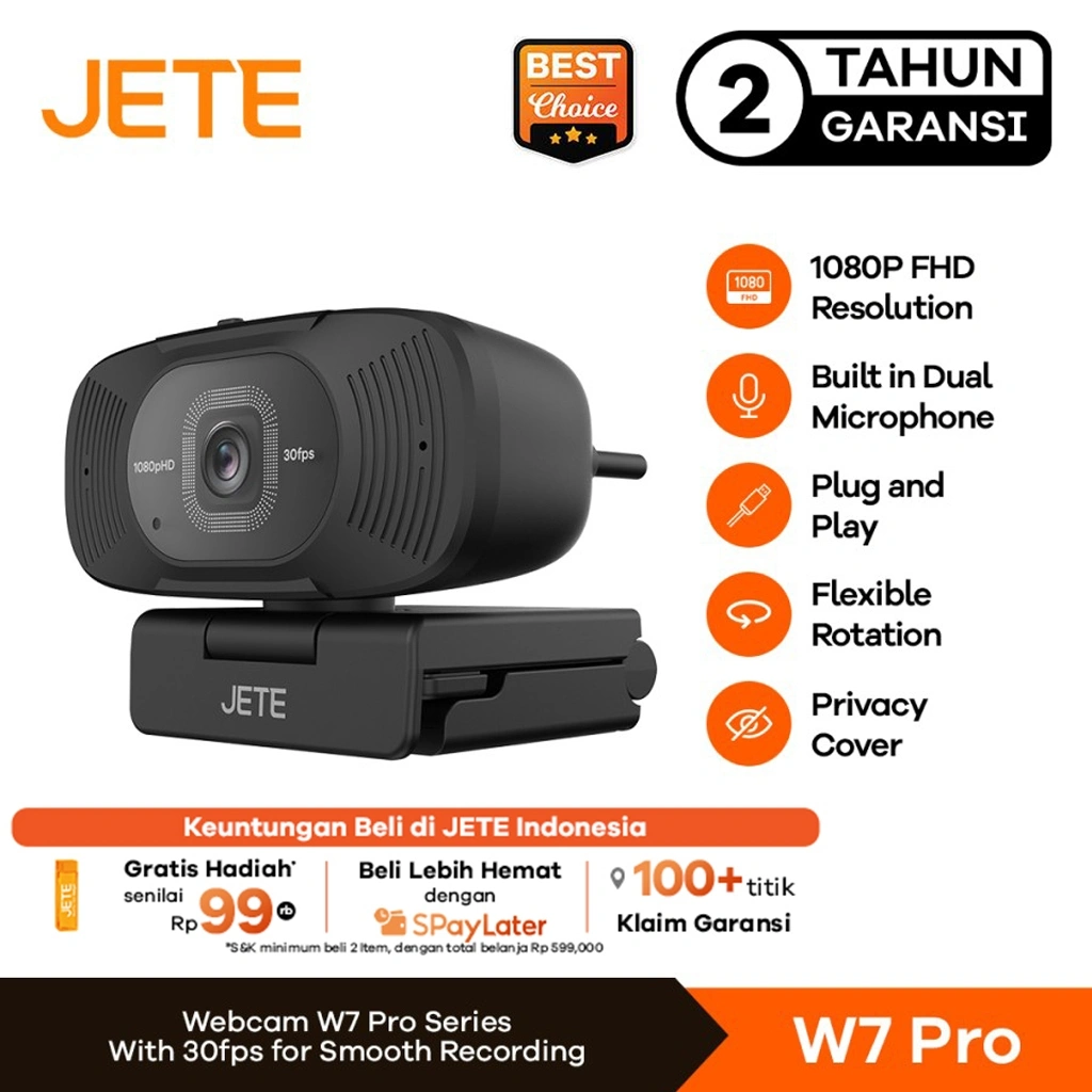 Webcam JETE W7 Pro Web Cam 1080p Full HD Kamera Handphone Laptop With Dual Microphone Camera Video Meeting Komputer