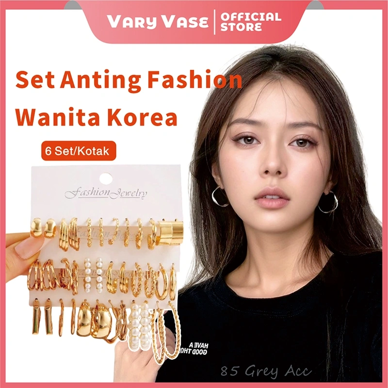 Vary Vase 6 Set Anting Hoop Kotak Anting Wanita Bulat Anting Mutiara Anting Gaya Korea