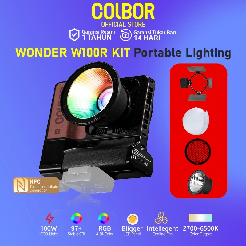 Colbor Wonder W100R RGB HLR Kit with Battery Lampu Portable Studio LED 100W Video And Foto Lighting