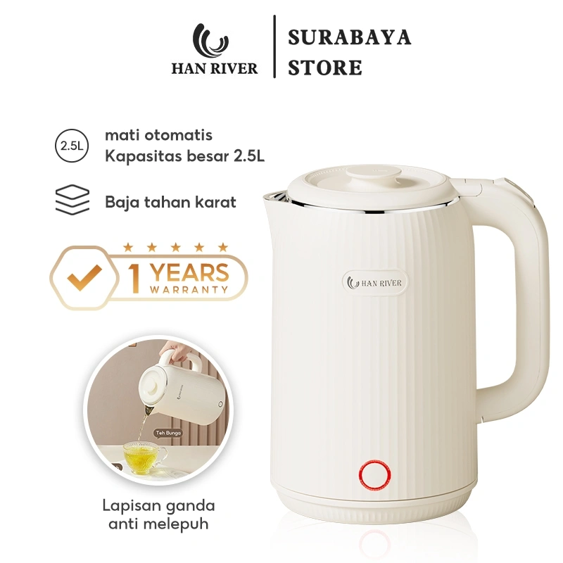 HAN RIVER HRDSH01 Teko Listrik Air Kaca Stainless Steel Transparan Kettle Boiling Water 2.5L