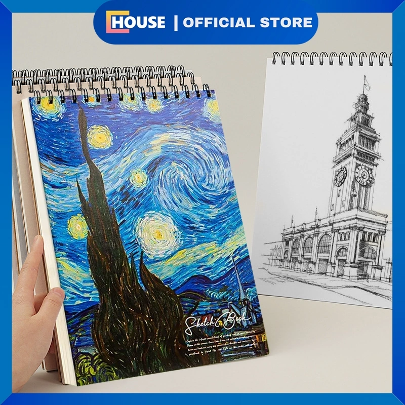 U HOUSE Sketchbook A4 Aesthetic Buku Gambar Vertikal Jilid Spiral 45 Halaman