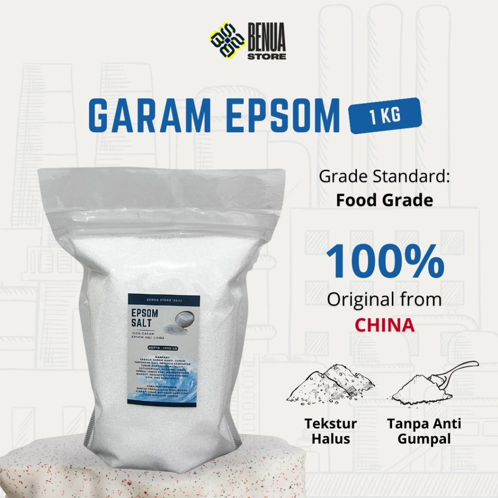 Garam Epsom 1KG / Epsom Salt Magnesium Sulfat / Bath Salt Garam Rendam Kaki / Garam Epsom Inggris Food Grade