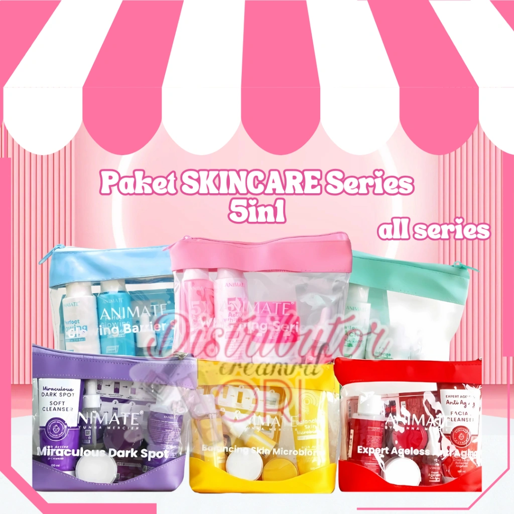 ANIMATE Paket SKINCARE Series 5in1 - Whitening | Glowing | Acne | Dark Spot | Anti Aging | Balancing | BPOM