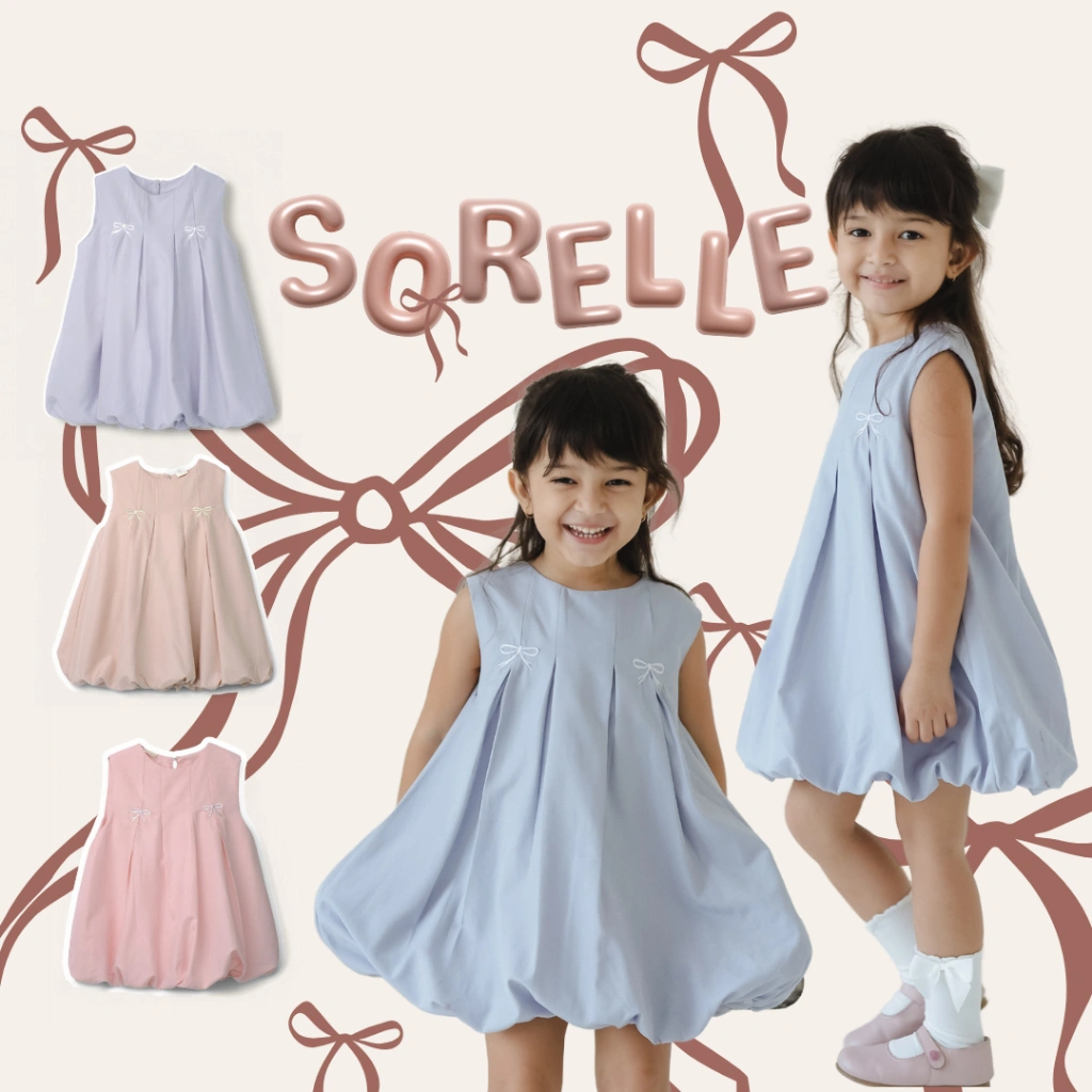 BELL & BO - SORELLE Dress Anak Perempuan Balon | Bahan Katun Premium | Bayi 6-12 Bulan & Anak 1-4 Tahun