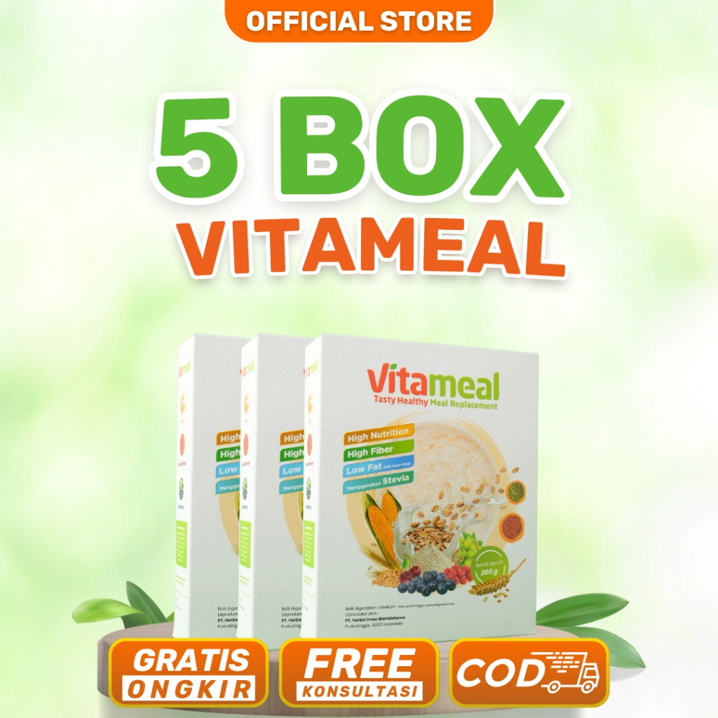 5 box VITAMEAL Sereal Sehat Multigrain Atasi Diabetes Menurunkan Gula Darah Mengatasi Kencing Manis Diabetes Melitus
