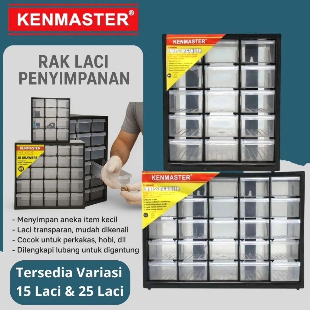 KENMASTER Rak Susun Rak Drawer 25 Slot 15 Slot Organizer Kotak Spare Part Komponen Rak Susun Mini partisi Kotak Laci Obat Excel
