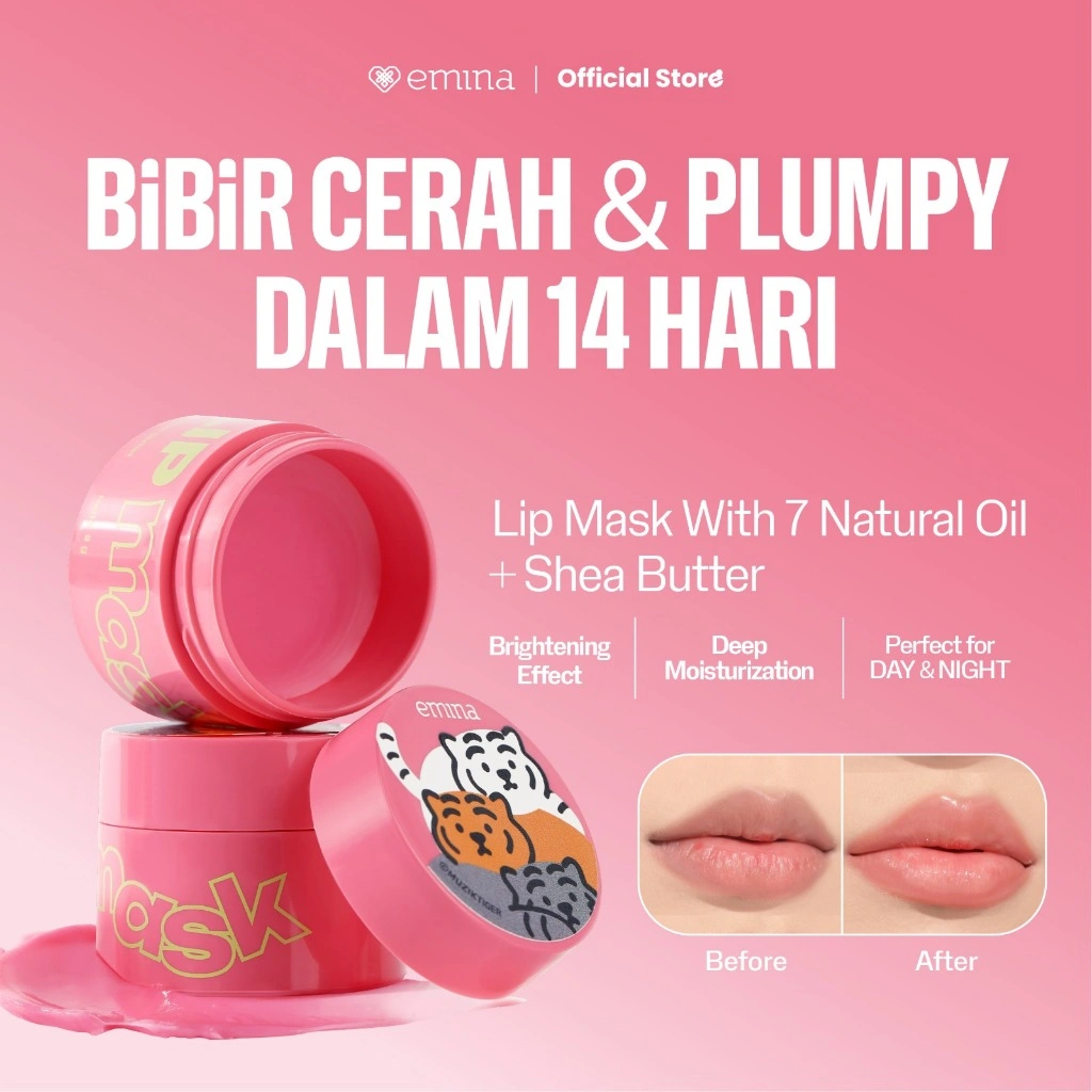 Emina Lip Mask x Musik Tiger - Masker Perawatan Bibir Lembab, High-Moisture Tech, Mencerahkan bibir, menghaluskan dan melembabkan