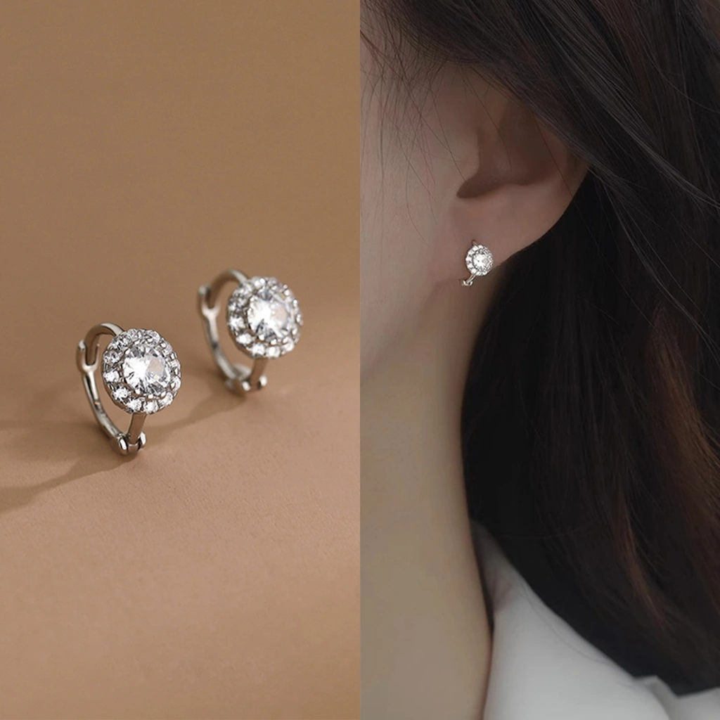 Anting Berlian Wanita Anti Karat Aksesoris Fashion Gaya Tempereamen Sederhana Hoop Anting Zirkon R043