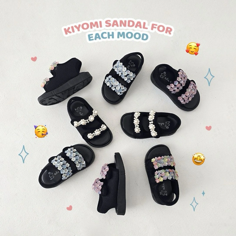 Owlie Ellie - Kiyomi Sandal Sz 22-30 | Sandal Slop Sepatu Pesta Kekinian Anak Perempuan Sakura Flower Beads