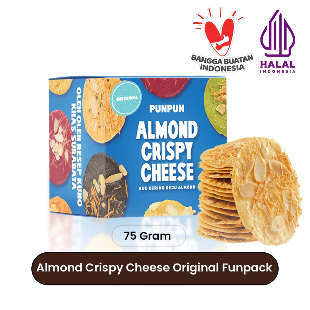 Almond Crispy Cheese Funpack 75 Gram Oleh Oleh Cemilan Snack Khas Surabaya| PUNPUN Almond Crispy Cheese Funpack
