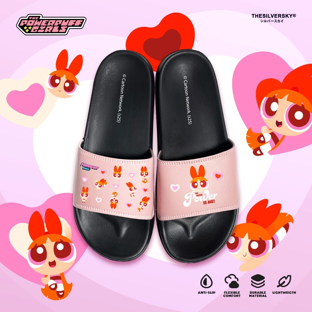 Thesilversky Blossom Powerpuff Girls Slides Sandal Dusty Pink | Slip On Wanita Sendal Slipper Premium
